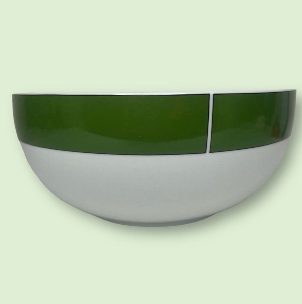 Block Ionia Greece Kaleidoscope Wide Green Stripe on White Serving Bowl 8 3/4"
